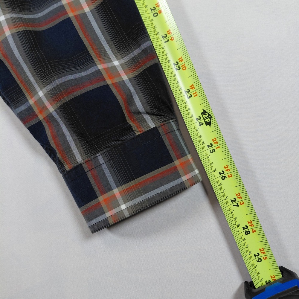 Cinch Mens Large Long Sleeve Button Down Shirt Blue Orange Plaid Paisley Trim - Picture 13 of 13